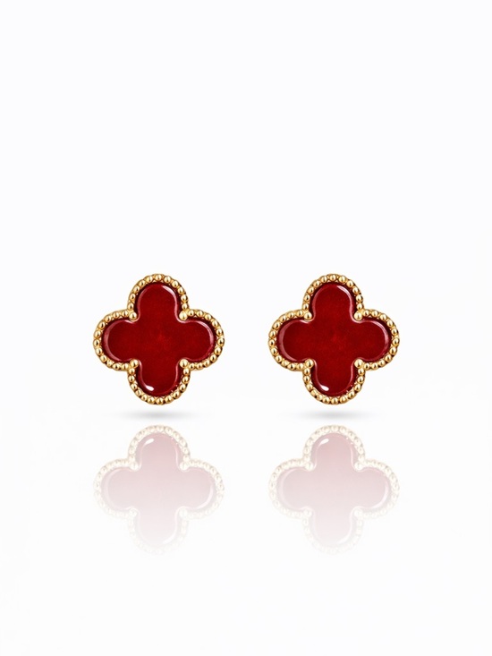Anthropologie Jewelry - Gold Red Clover Stud Earrings